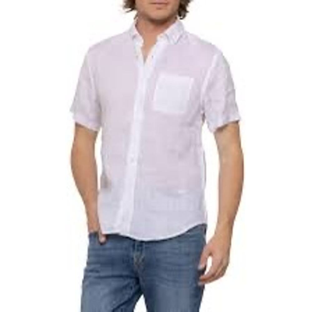 Porter & Ash Shirt Men X Large White Linen Short Sleeve Button Up